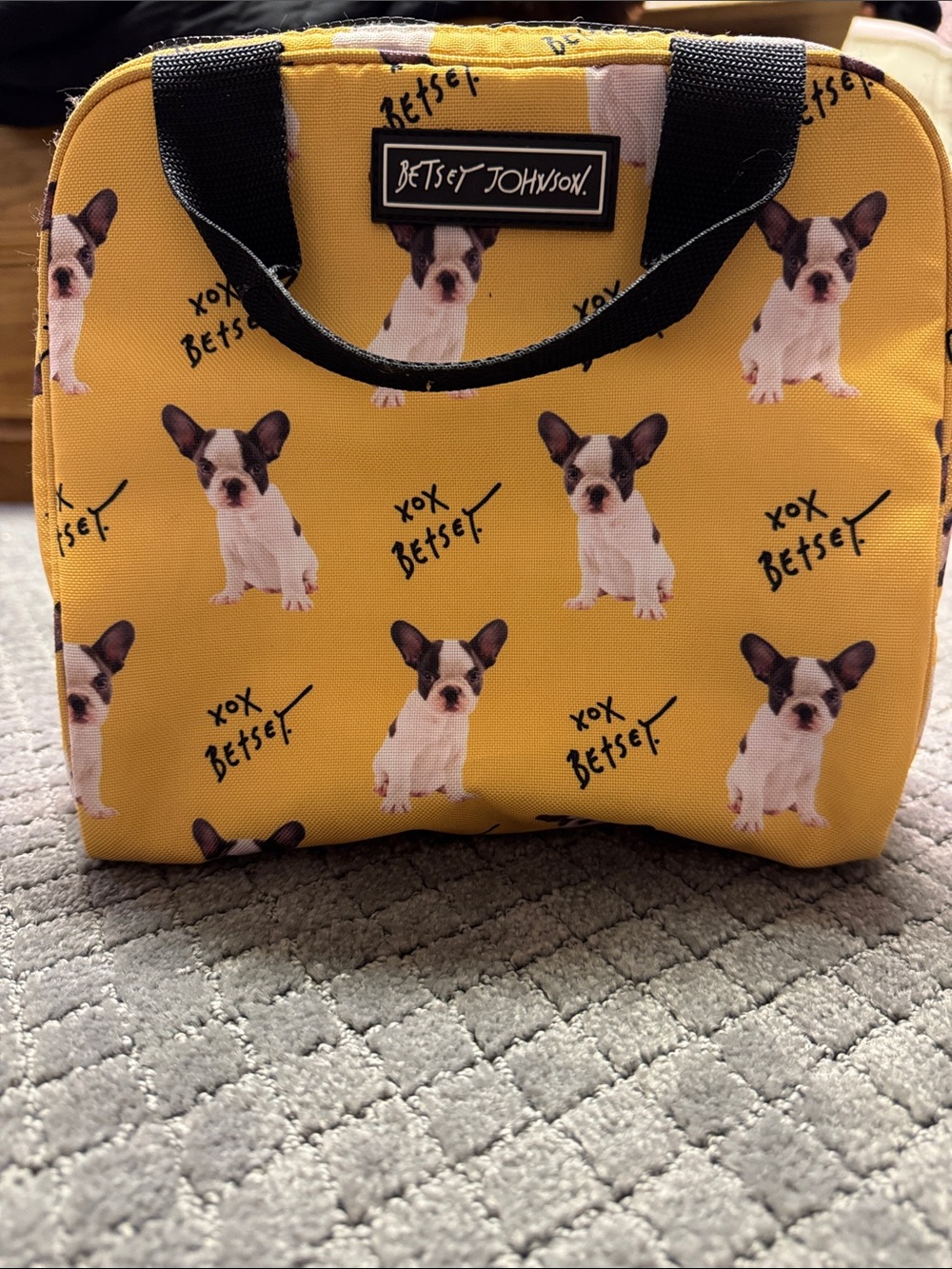 Betsey Johnson Yellow French Bulldog Print Lunch Tote